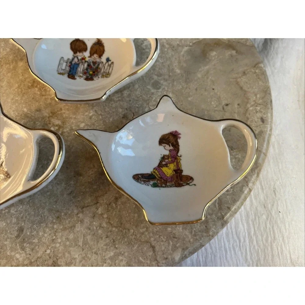 Set Of 3 Petticoats & Pantaloons 1976 Porcelain Tea Bag Holders Dish Excellent